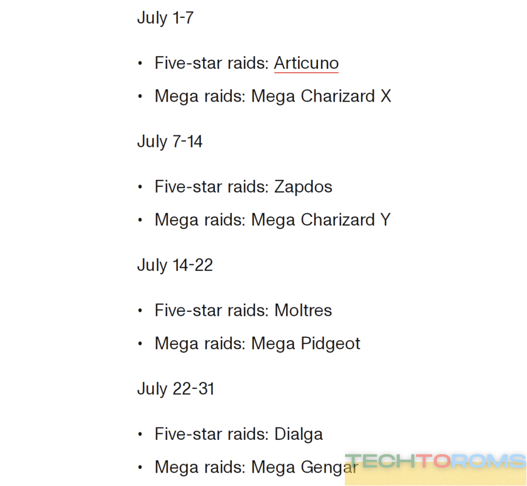 July raid schedule